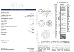 0.44 Carat G Color Natural Diamond – Round Brilliant | VS2 Clarity | Very Good Cut | IGL Certified