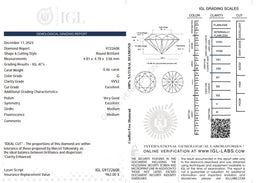 0.46 Carat G Color Natural Diamond – Round Brilliant | VVS2 Clarity | Excellent Cut | IGL Certified
