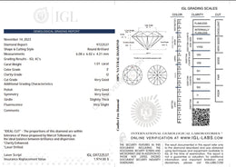1.01 Carat F Color Natural Diamond – Round Brilliant | I2 Clarity | Very Good Cut | IGL Certified