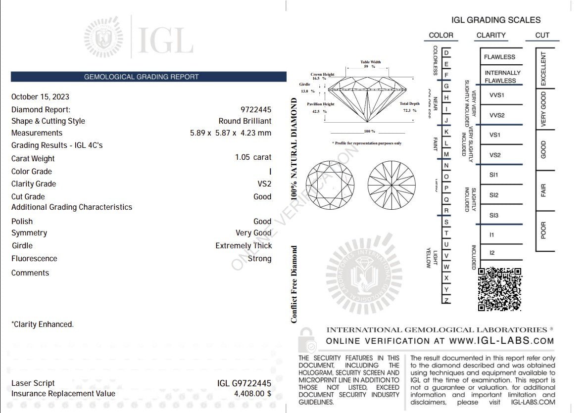 1.05 Carat I Color Natural Diamond – Round Brilliant | VS2 Clarity | Good Cut | IGL Certified