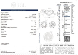 1.51 Carat E Color Natural Diamond – Round Brilliant | I1 Clarity | Very Good Cut | IGL Certified
