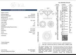 1.60 Carat H Color Natural Diamond – Round Brilliant | SI2 Clarity | Good Cut | IGL Certified