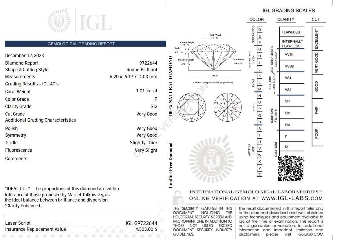 1.01 Carat Natural Diamond – Round Brilliant | E Color | SI2 Clarity | IGL Certified