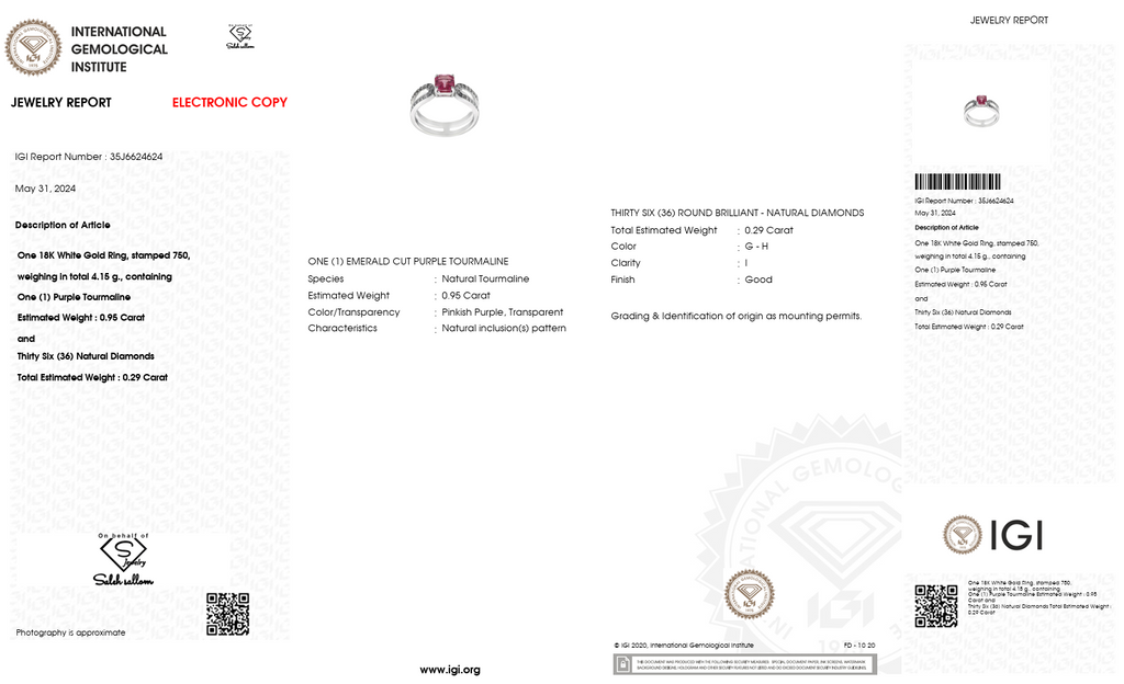 Emerald Cut Purple Tourmaline & Diamond Ring – 18K White Gold-Saleh Sallom