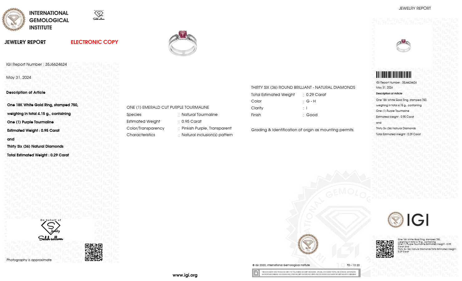 Emerald Cut Purple Tourmaline & Diamond Ring – 18K White Gold-Saleh Sallom