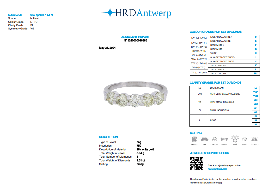 Five-Stone Diamond Ring in 18K White Gold-Saleh Sallom