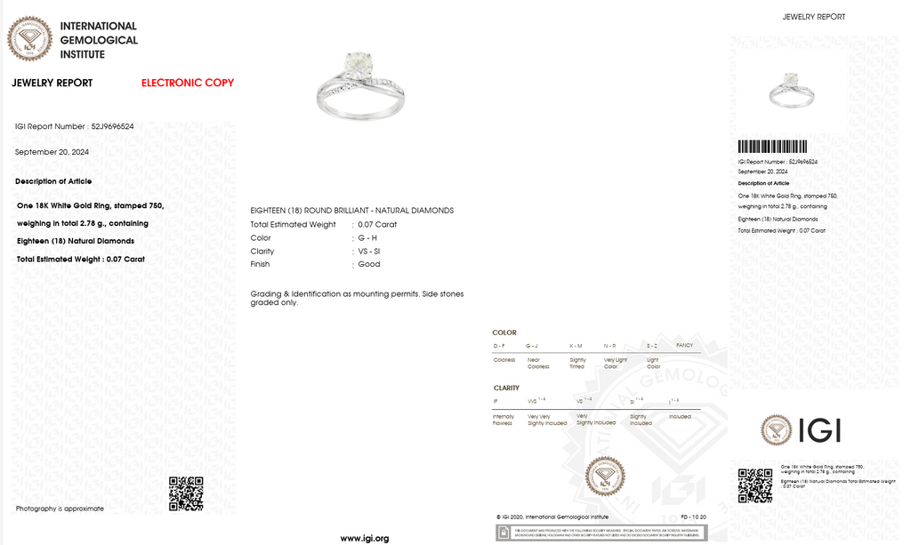 Elegant 1.1 CT Round Diamond Engagement Ring in 18K White Gold – IGI Certified-Saleh Sallom