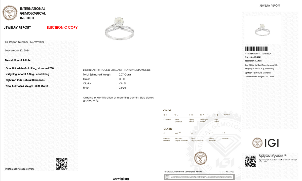 Elegant 1.1 CT Round Diamond Engagement Ring in 18K White Gold – IGI Certified-Saleh Sallom