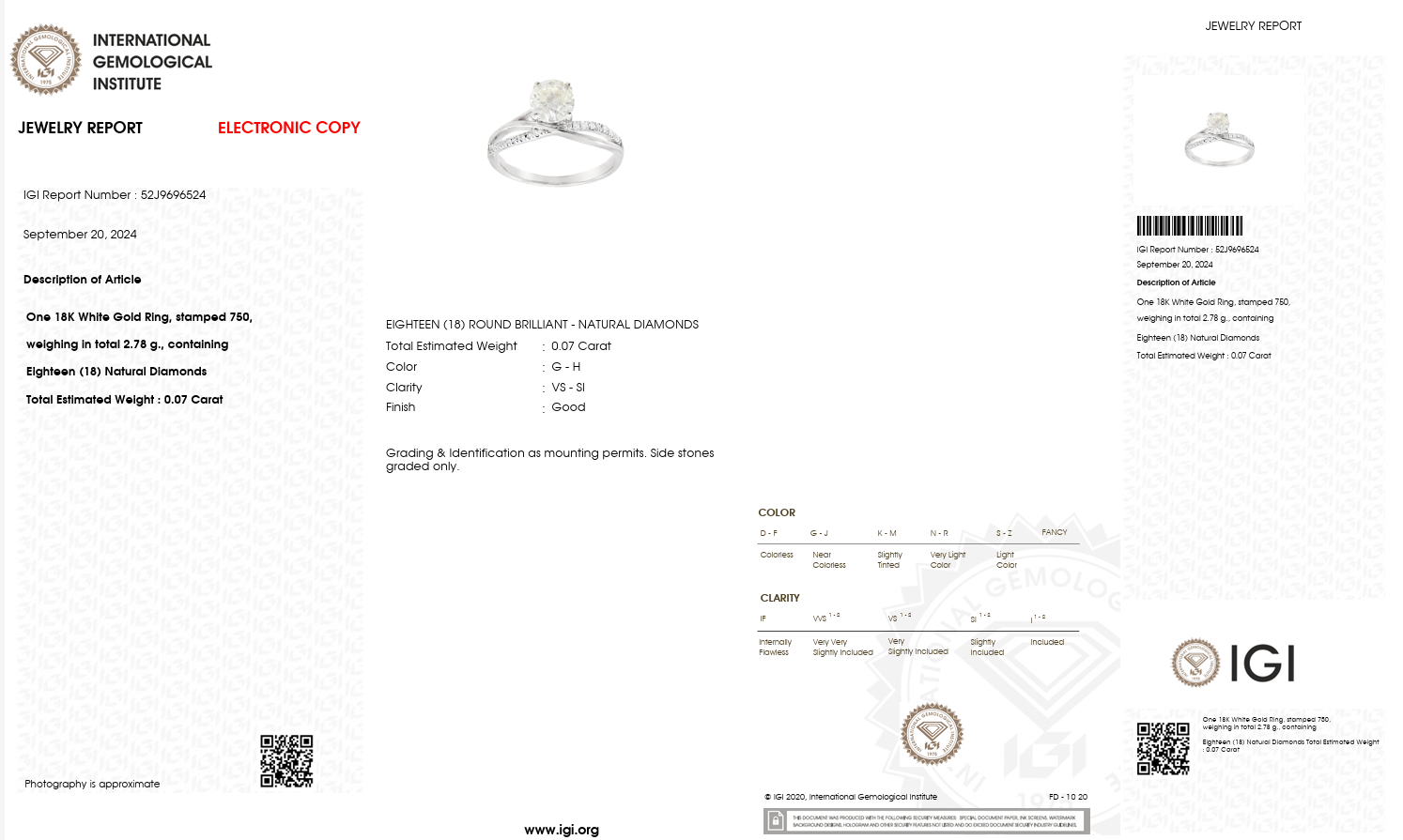 Elegant 1.1 CT Round Diamond Engagement Ring in 18K White Gold – IGI Certified-Saleh Sallom
