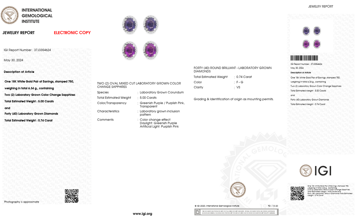 Color-Change Lab-Grown Sapphire & Lab-Grown Diamond Halo Earrings in 18K White Gold – IGI Certified-Saleh Sallom