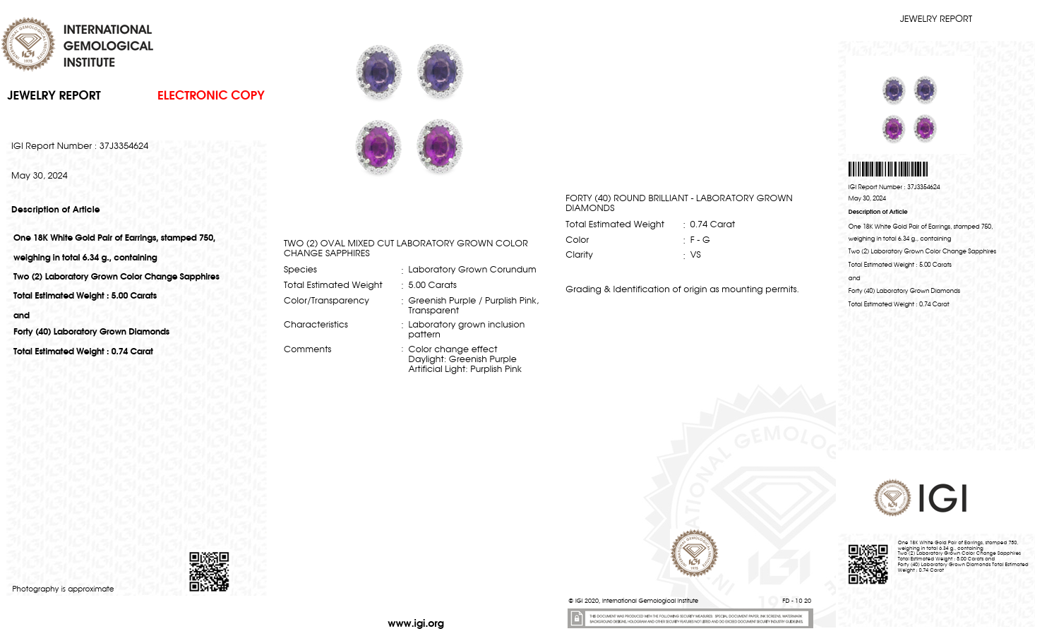 Color-Change Lab-Grown Sapphire & Lab-Grown Diamond Halo Earrings in 18K White Gold – IGI Certified-Saleh Sallom