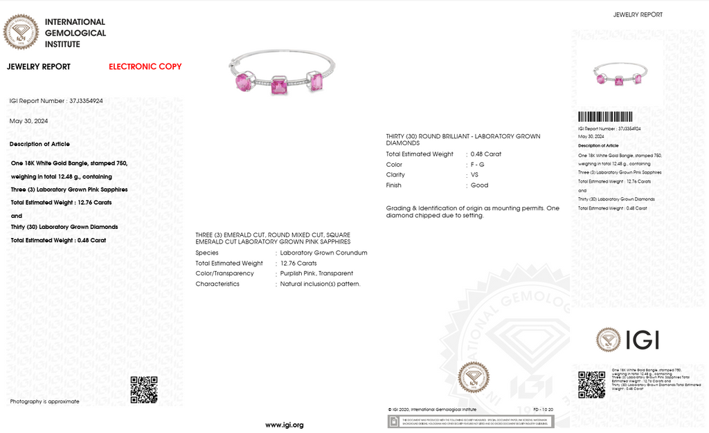 18K White Gold Bangle with Laboratory-Grown Pink Sapphires & Diamonds-Saleh Sallom