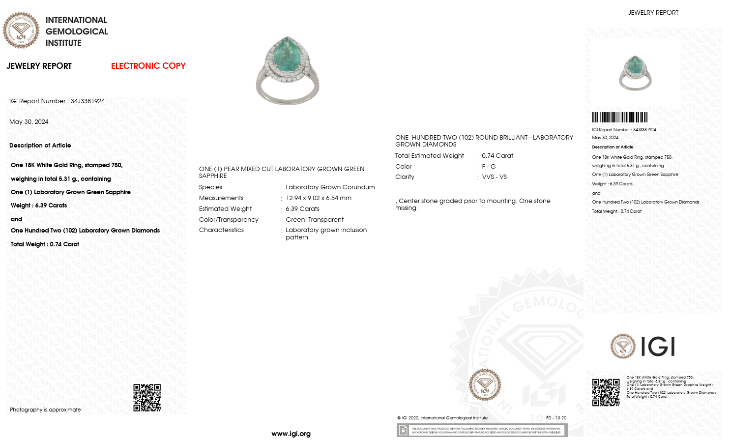 Green Sapphire & Diamond Pear Halo Ring in 18K White Gold-Saleh Sallom