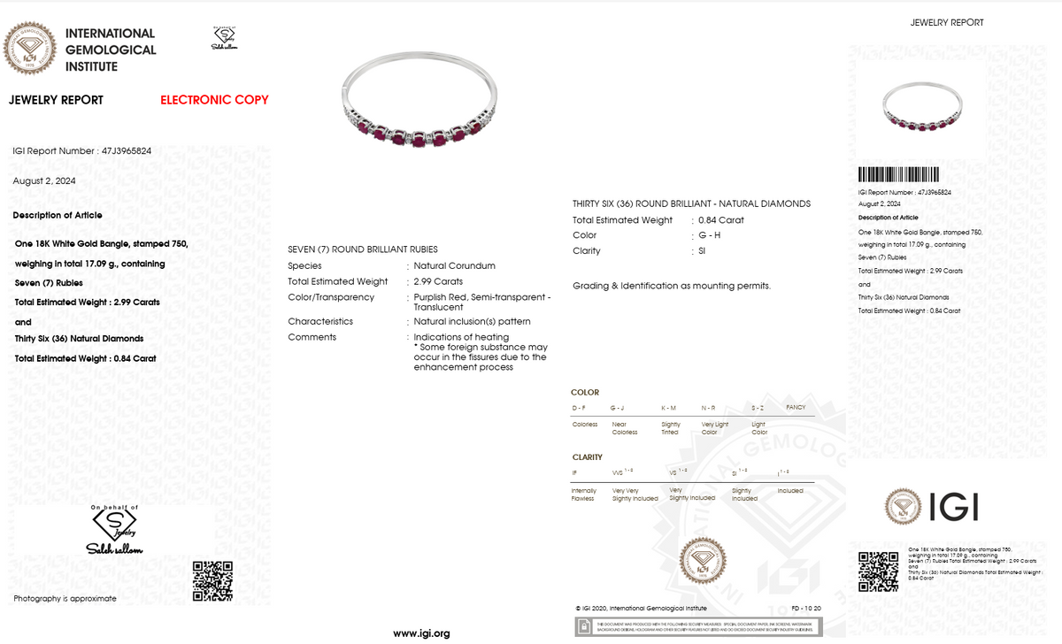Ruby & Diamond Line Bangle in 18K White Gold-Saleh Sallom