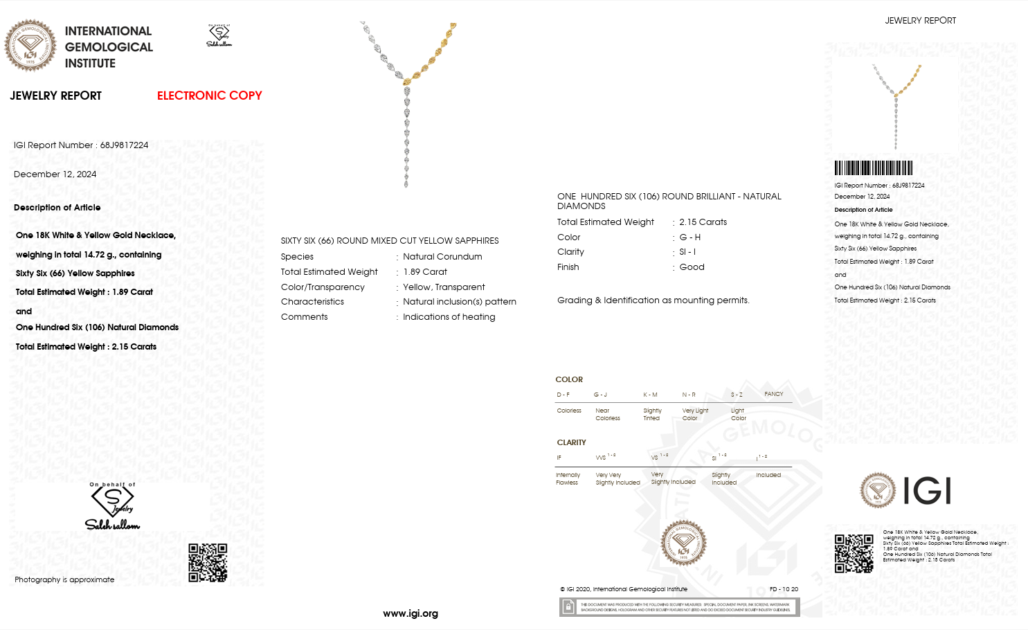 Yellow Sapphire & Diamond Y-Drop Necklace-Saleh Sallom