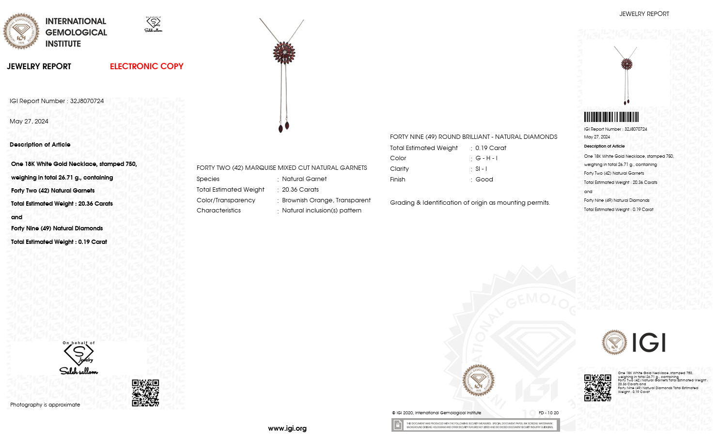 18K White Gold with Natural Garnet & Diamond Accents-Saleh Sallom