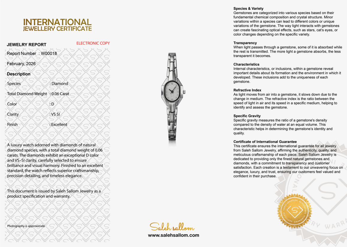 Luxury Natural Diamond Women’s Watch 0.06 Carat D Color VS-SI – Saleh Sallom Jewelry-Saleh Sallom