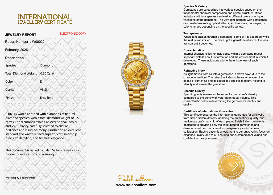 Luxury Gold Diamond Watch 0.50 Carat D Color VS-SI – Certified Natural Diamonds | Saleh Sallom-Saleh Sallom