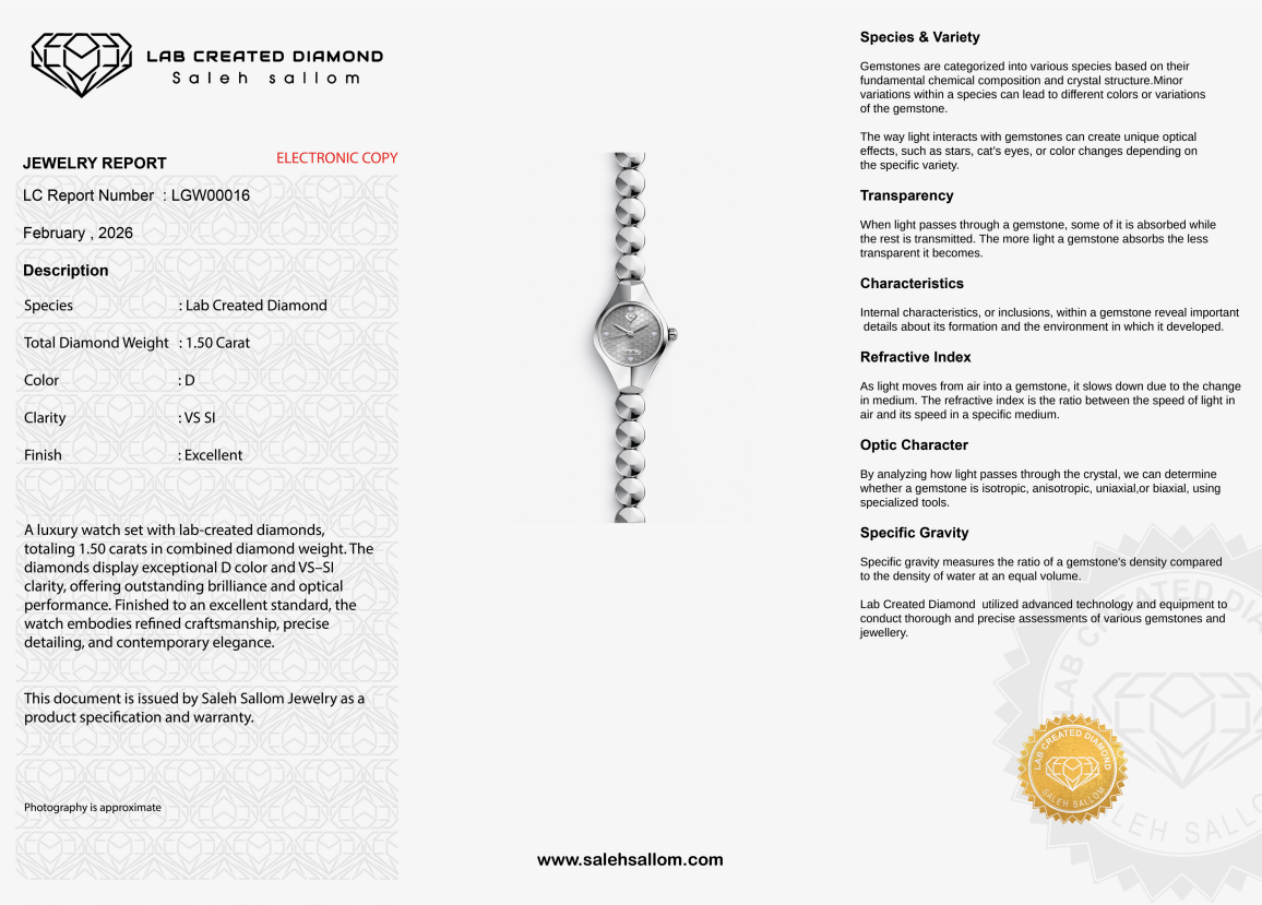1.50 Carat Lab-Created Diamond Luxury Watch – D Color VS1 | Saleh Sallom-Saleh Sallom