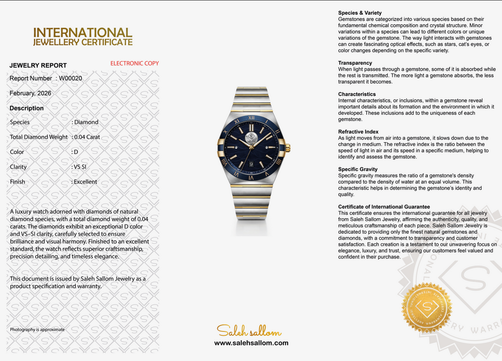 0.04 Carat Natural Diamond Two-Tone Luxury Watch – D Color VS1 | Saleh Sallom-Saleh Sallom