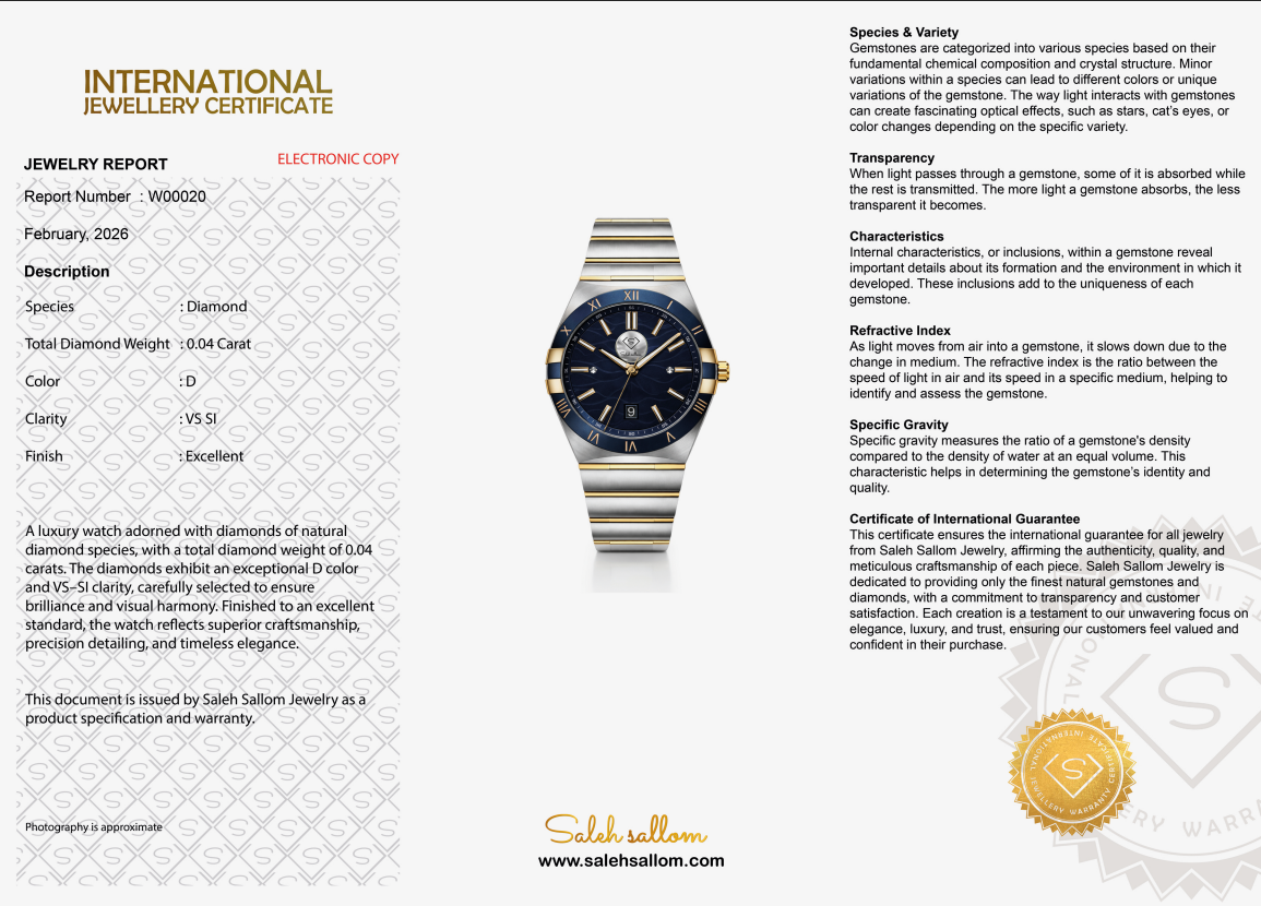 0.04 Carat Natural Diamond Two-Tone Luxury Watch – D Color VS1 | Saleh Sallom-Saleh Sallom