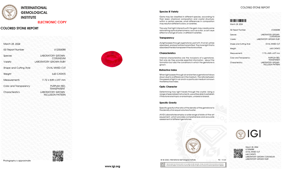 IGI Certified Laboratory Grown Ruby | 6.43 Carat Oval Mixed Cut | Purplish Red Luxury Gemstone-Saleh Sallom