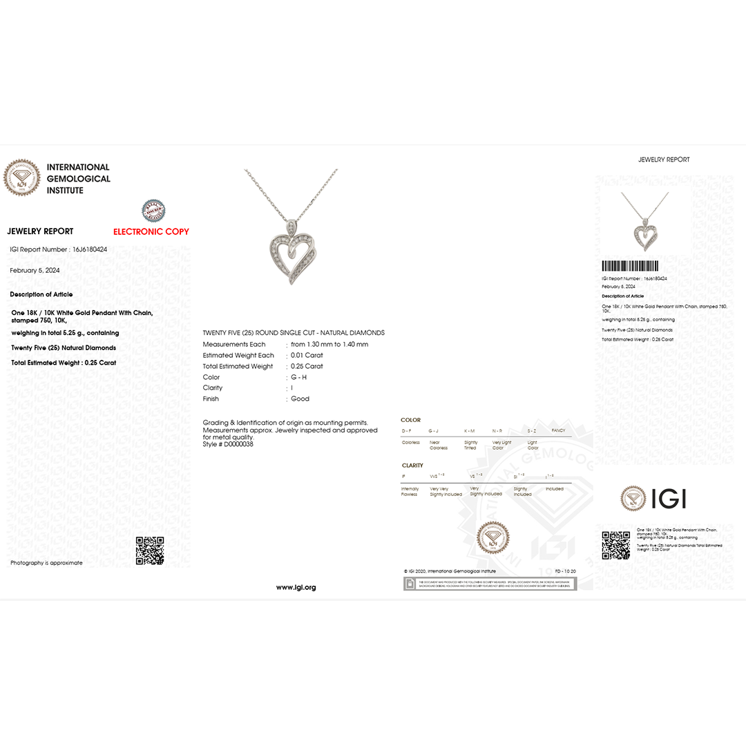 IGI Certified Double Heart Diamond Pendant Necklace | 0.25 CT Natural Diamonds | White Gold-Saleh Sallom