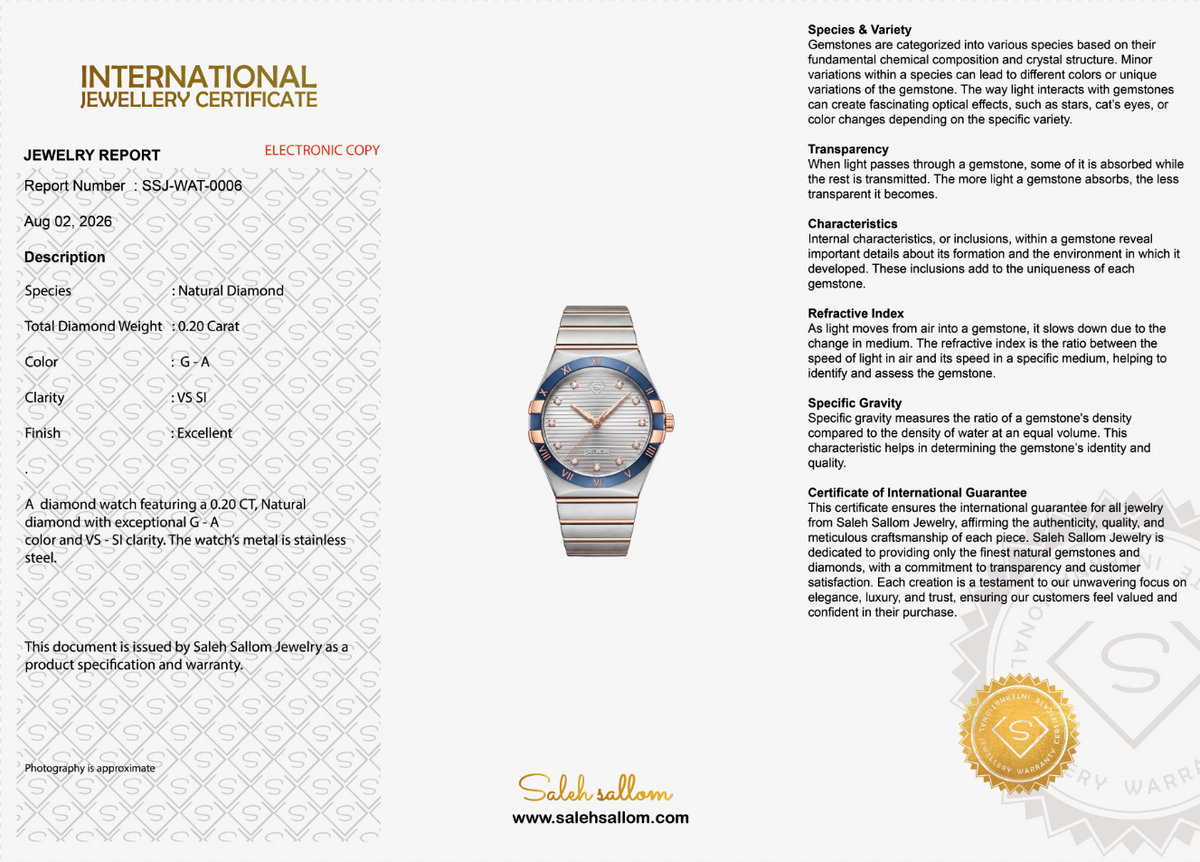 Natural Diamond Luxury Watch | 0.20 CT Natural Diamonds | Stainless Steel Two-Tone | Saleh Sallom | SSJ-WAT-0006