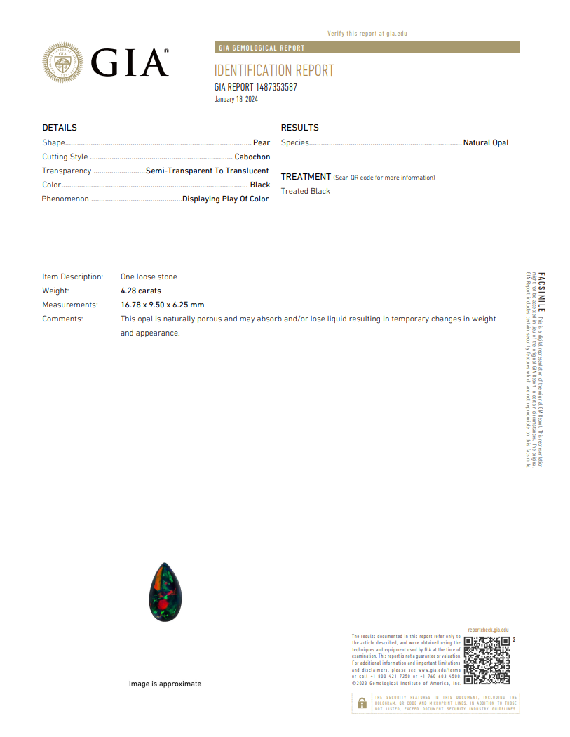 Natural Black Opal & Diamond Pendant Necklace | 4.28 CT Natural Black Opal | 2.81 CT Natural Diamonds | 18K White Gold | GIA Certified | Saleh Sallom