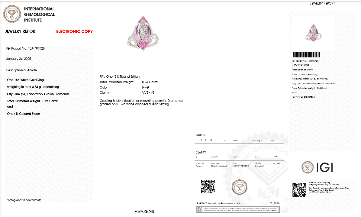 Marquise-Cut Pink Gemstone & Lab-Grown Diamond Statement Ring | 11.67 CT Pink Gemstone | 0.24 CT Diamonds | 18K White Gold