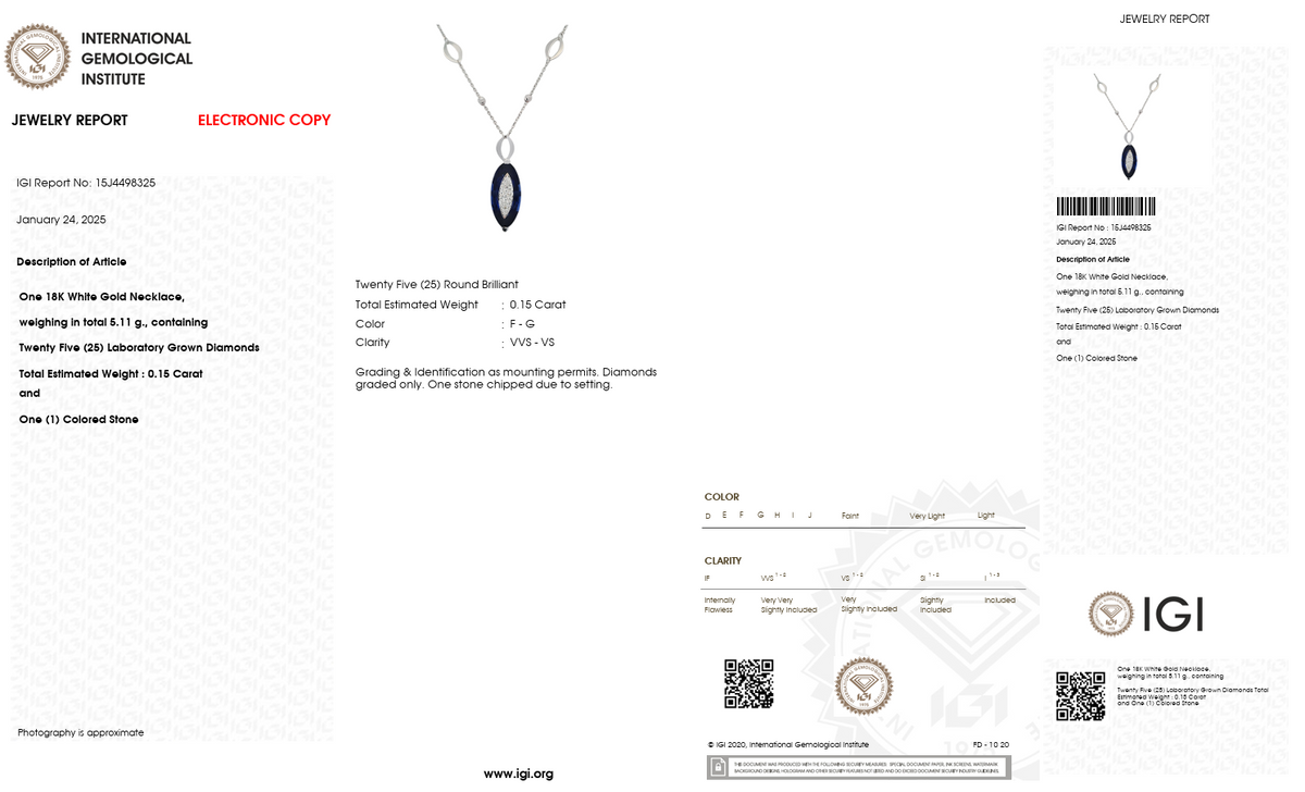 Blue Gemstone & Lab-Grown Diamond Pendant Necklace | 8.00 CT Gemstone | 0.15 CT Diamonds | 18K White Gold