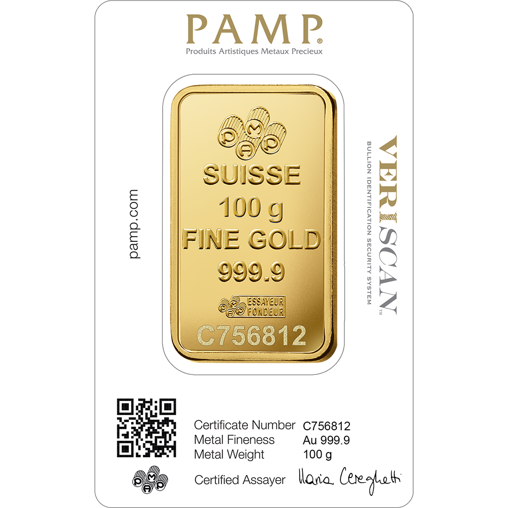 Suisse Pamp Queen 24K (999.9) 100g Gold Bar - Saleh Sallom