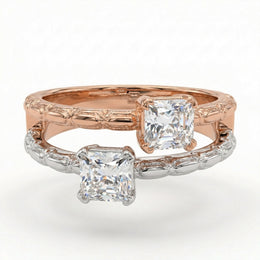 IGI Certified Diamond Ring in 18K Rose & White Gold – Baguette & Round Cut-Saleh Sallom