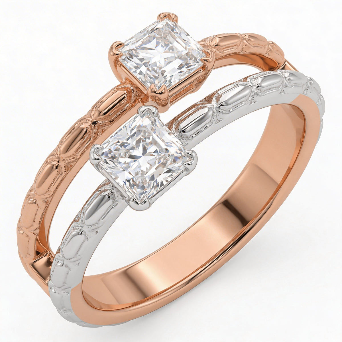 IGI Certified Diamond Ring in 18K Rose & White Gold – Baguette & Round Cut-Saleh Sallom