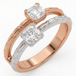 IGI Certified Diamond Ring in 18K Rose & White Gold – Baguette & Round Cut-Saleh Sallom