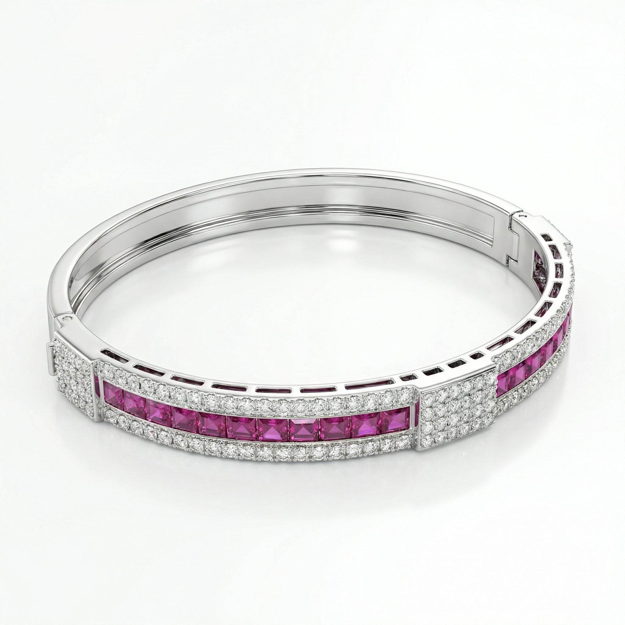 Natural Diamond & Ruby Tennis Bracelet | 1.04 Ct Diamonds | 18K White Gold | HRD Certified | Saleh Sallom-Saleh Sallom