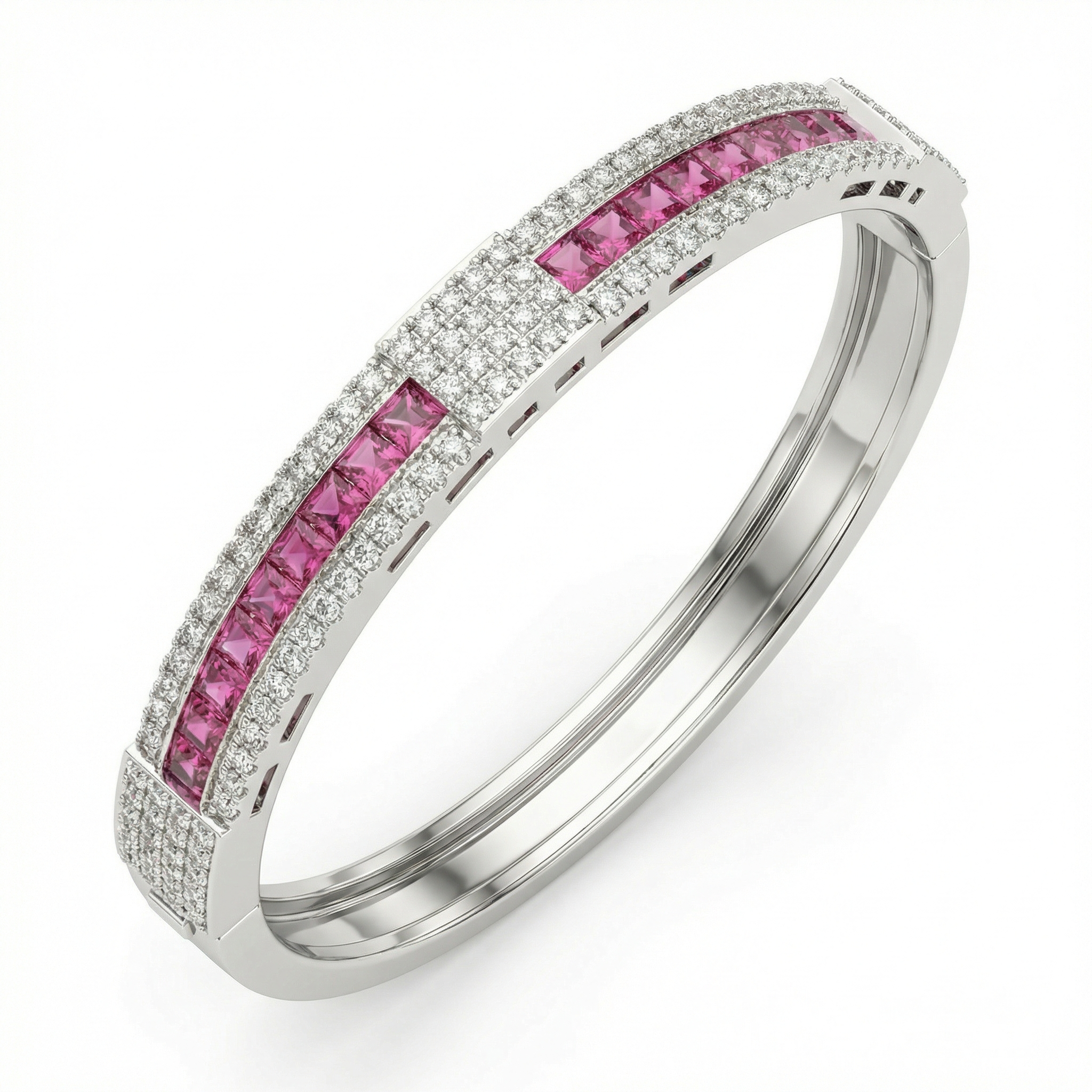 Natural Diamond & Ruby Tennis Bracelet | 1.04 Ct Diamonds | 18K White Gold | HRD Certified | Saleh Sallom Main image