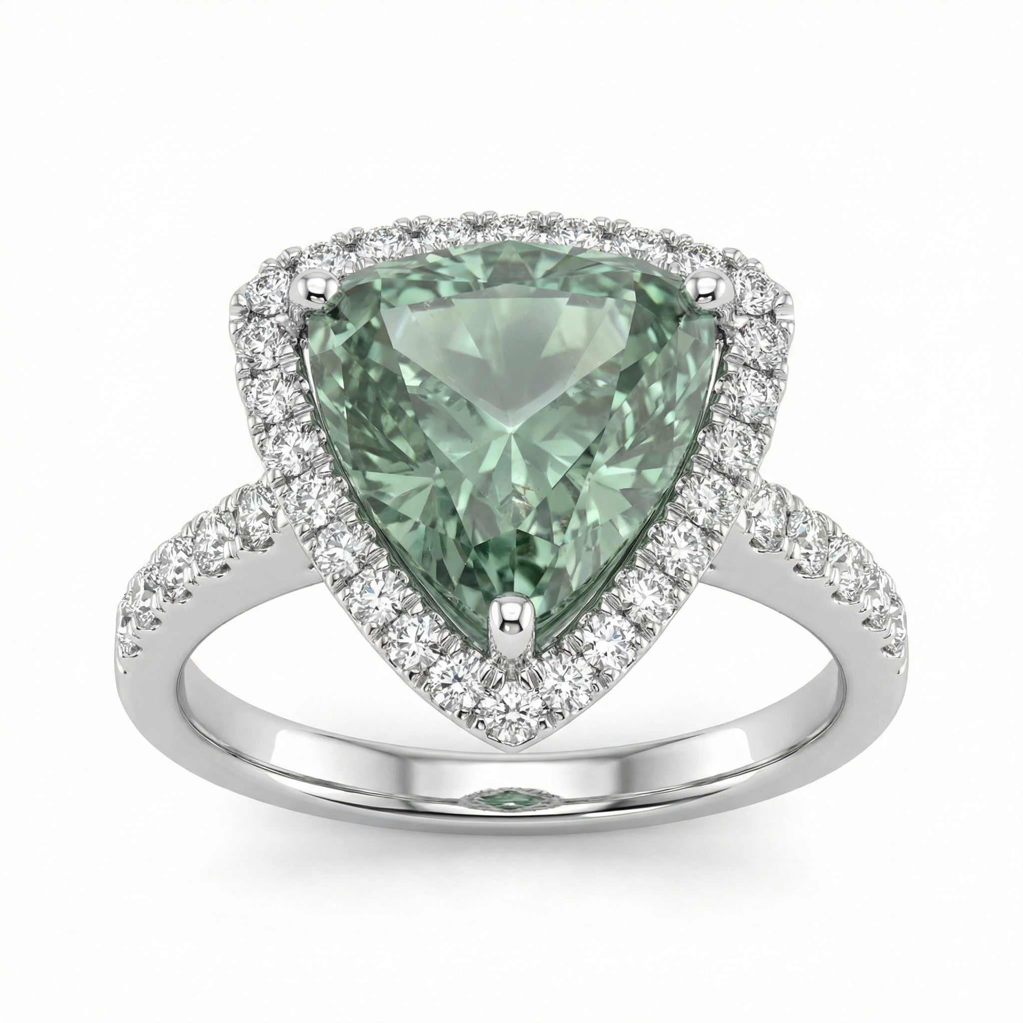 Trillion-Cut Green Diamond Ring with Halo | 3.56 Carat | VS1 | White Gold | Saleh Sallom-Saleh Sallom Main image