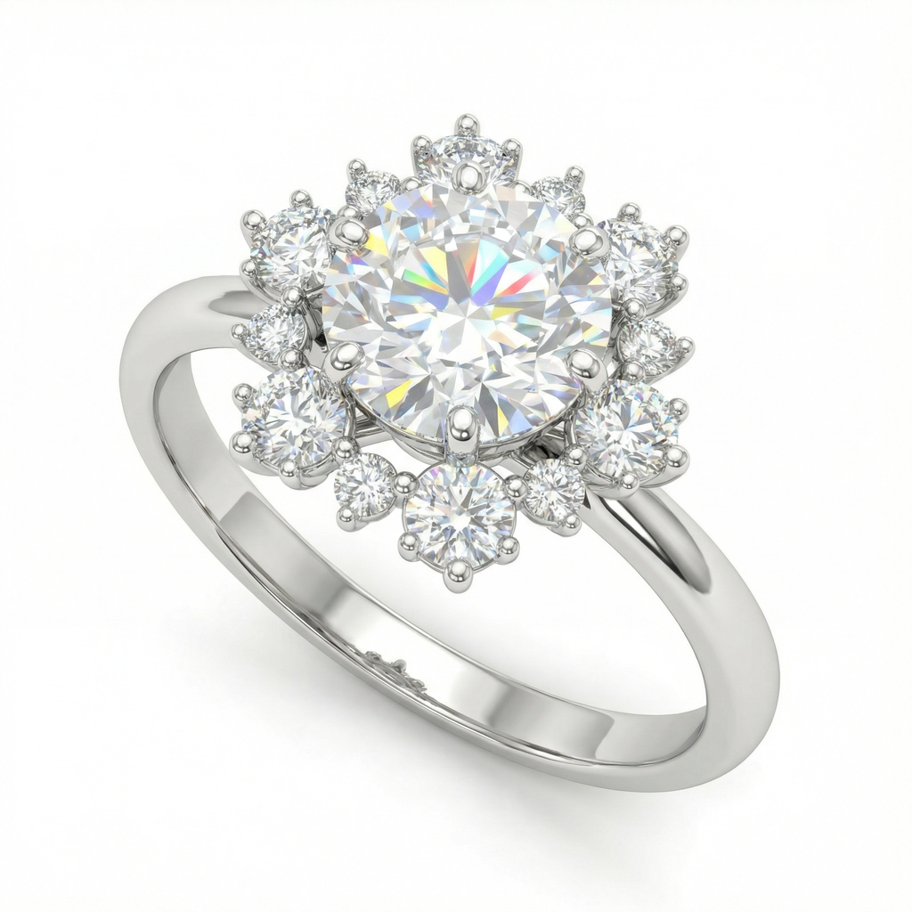 Floral Halo Diamond Ring | 1.01 Carat | VS1 | White Gold | Saleh Sallom-Saleh Sallom
