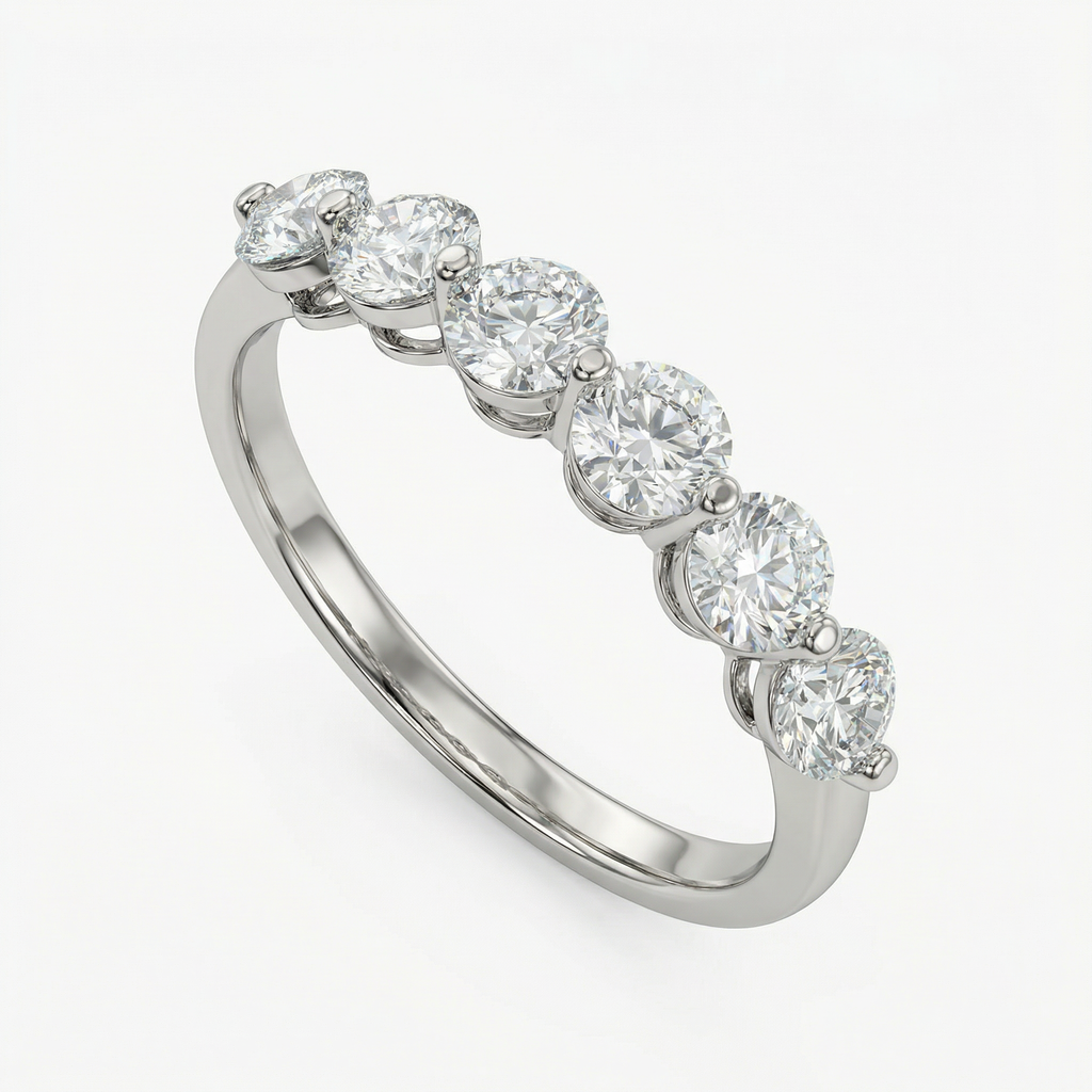 Six Stone Round Diamond Ring in White Gold | 0.60 Carat | VS1 Clarity | Elegant Diamond Band | Saleh Sallom-Saleh Sallom