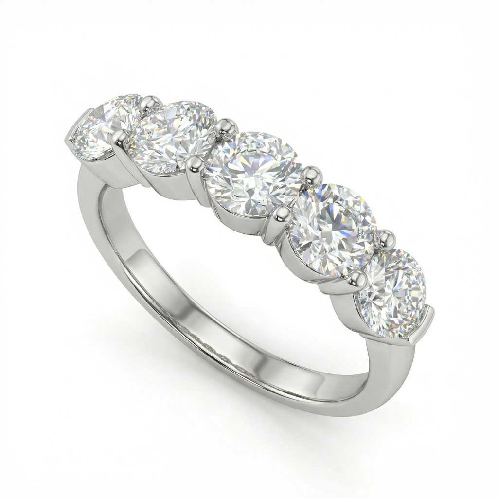 Five Stone Round Diamond Ring in White Gold | 2.18 Carat | VS1 Clarity | Luxury Anniversary Band | Saleh Sallom-Saleh Sallom