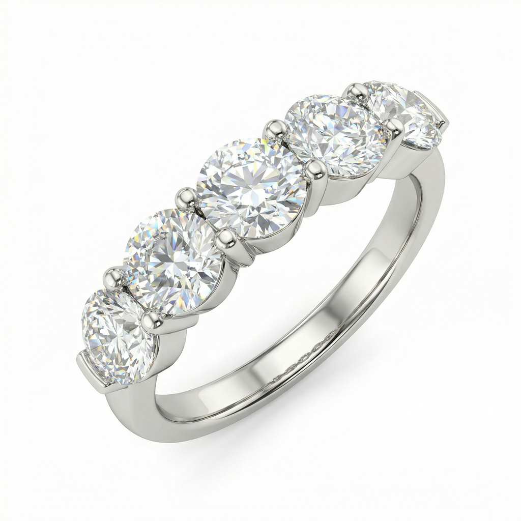 Five Stone Round Diamond Ring in White Gold | 2.18 Carat | VS1 Clarity | Luxury Anniversary Band | Saleh Sallom-Saleh Sallom