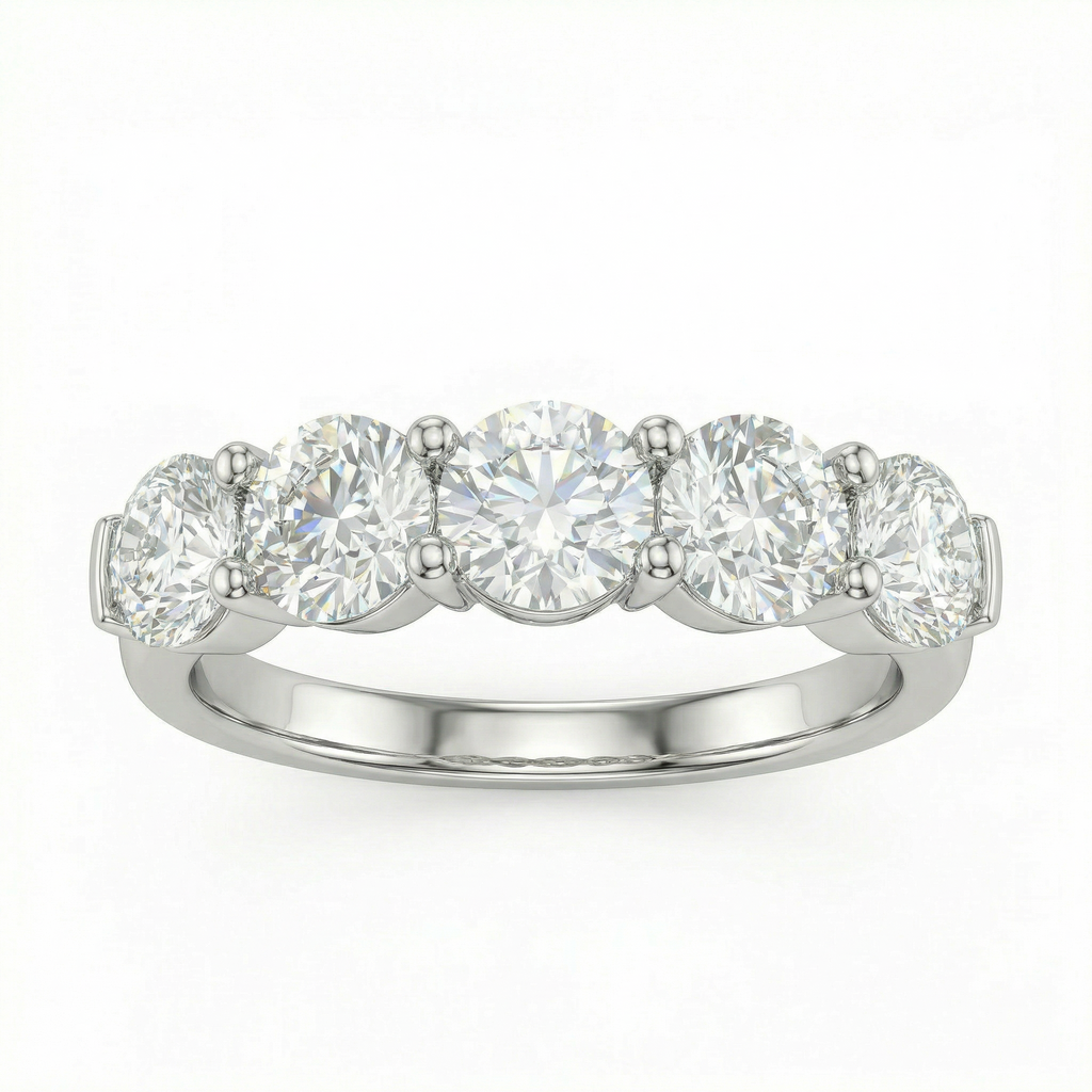 Five Stone Round Diamond Ring in White Gold | 2.18 Carat | VS1 Clarity | Luxury Anniversary Band | Saleh Sallom-Saleh Sallom
