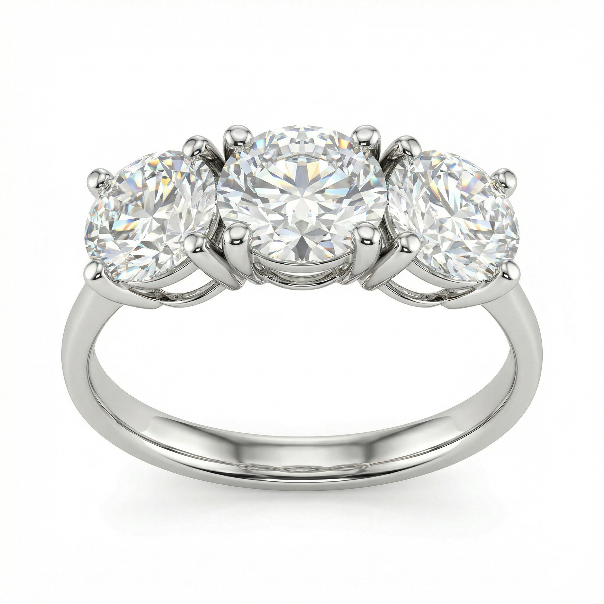 Three Stone Round Diamond Ring in White Gold | 2.40 Carat | VS1 Clarity | Trilogy Engagement Ring | Saleh Sallom-Saleh Sallom Main image