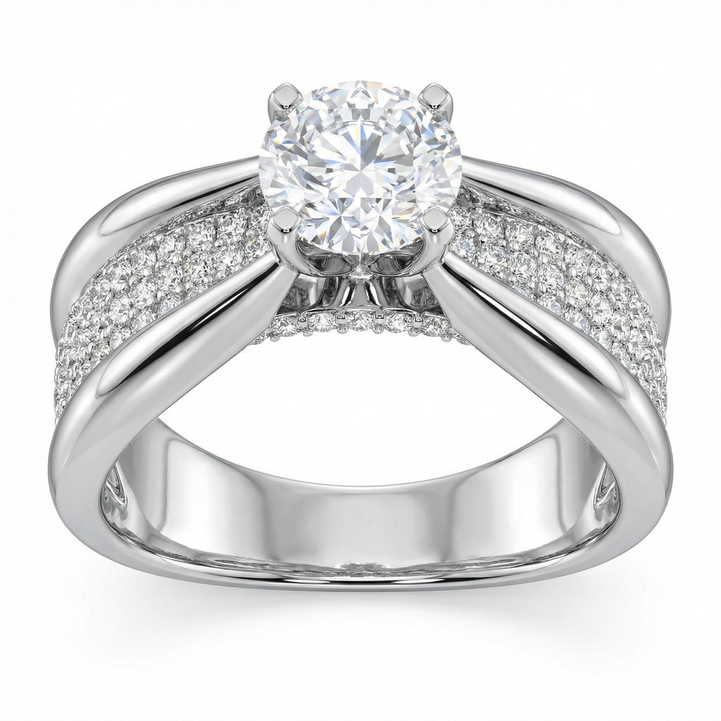 1.07 Carat E VS2 Lab Diamond Ring with 1.74ct Total Diamonds in 18K White Gold | Saleh Sallom-Saleh Sallom