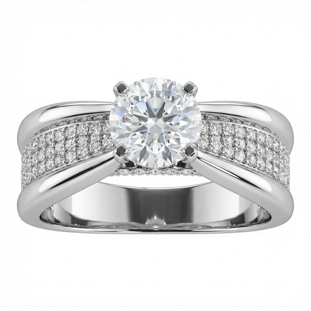 1.07 Carat E VS2 Lab Diamond Ring with 1.74ct Total Diamonds in 18K White Gold | Saleh Sallom-Saleh Sallom