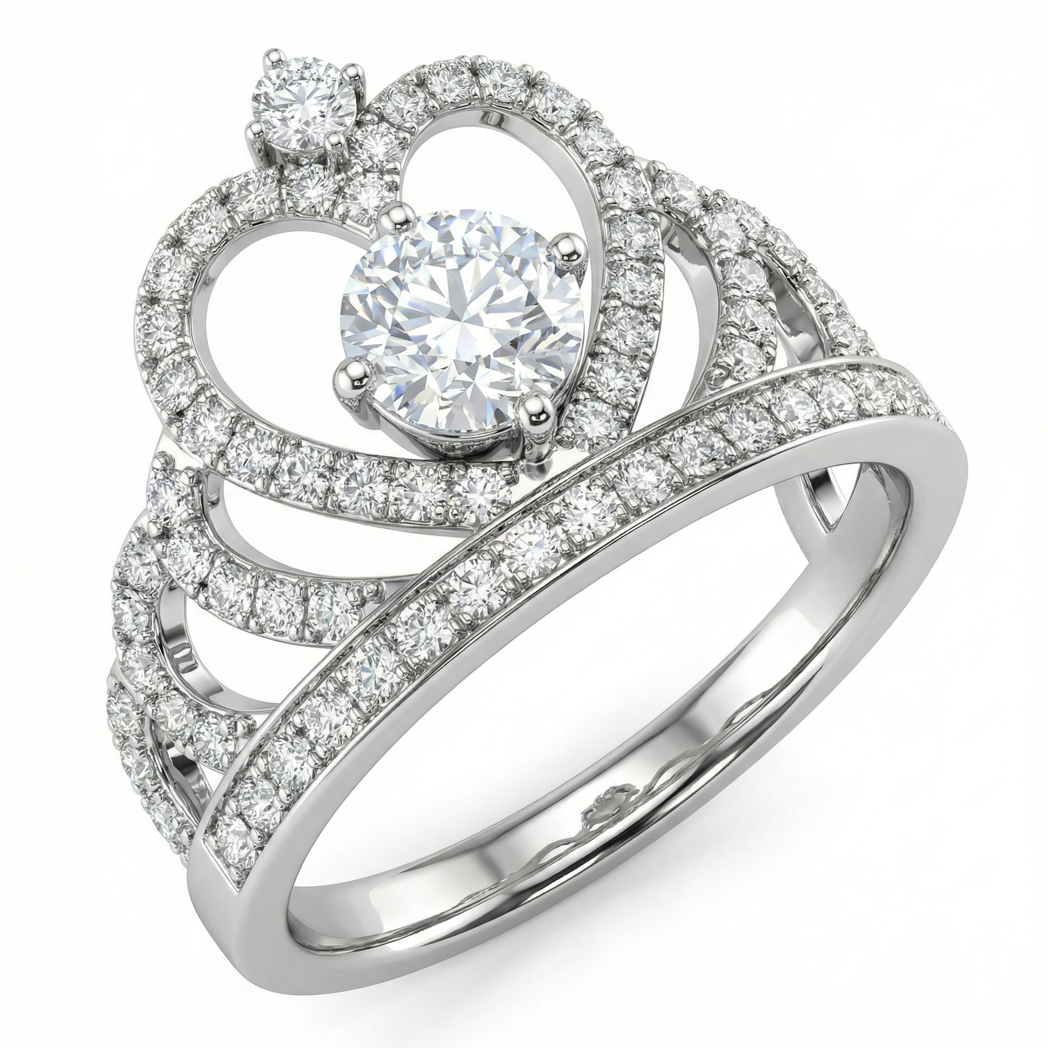 1.49 Carat Total Diamond Crown Heart Ring in 18K White Gold | Saleh Sallom Secondary image