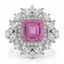 4.85 Carat Emerald-Cut Pink Lab Sapphire Halo Ring with 1.93ct Diamond Cluster in 18K White Gold | Saleh Sallom-Saleh Sallom