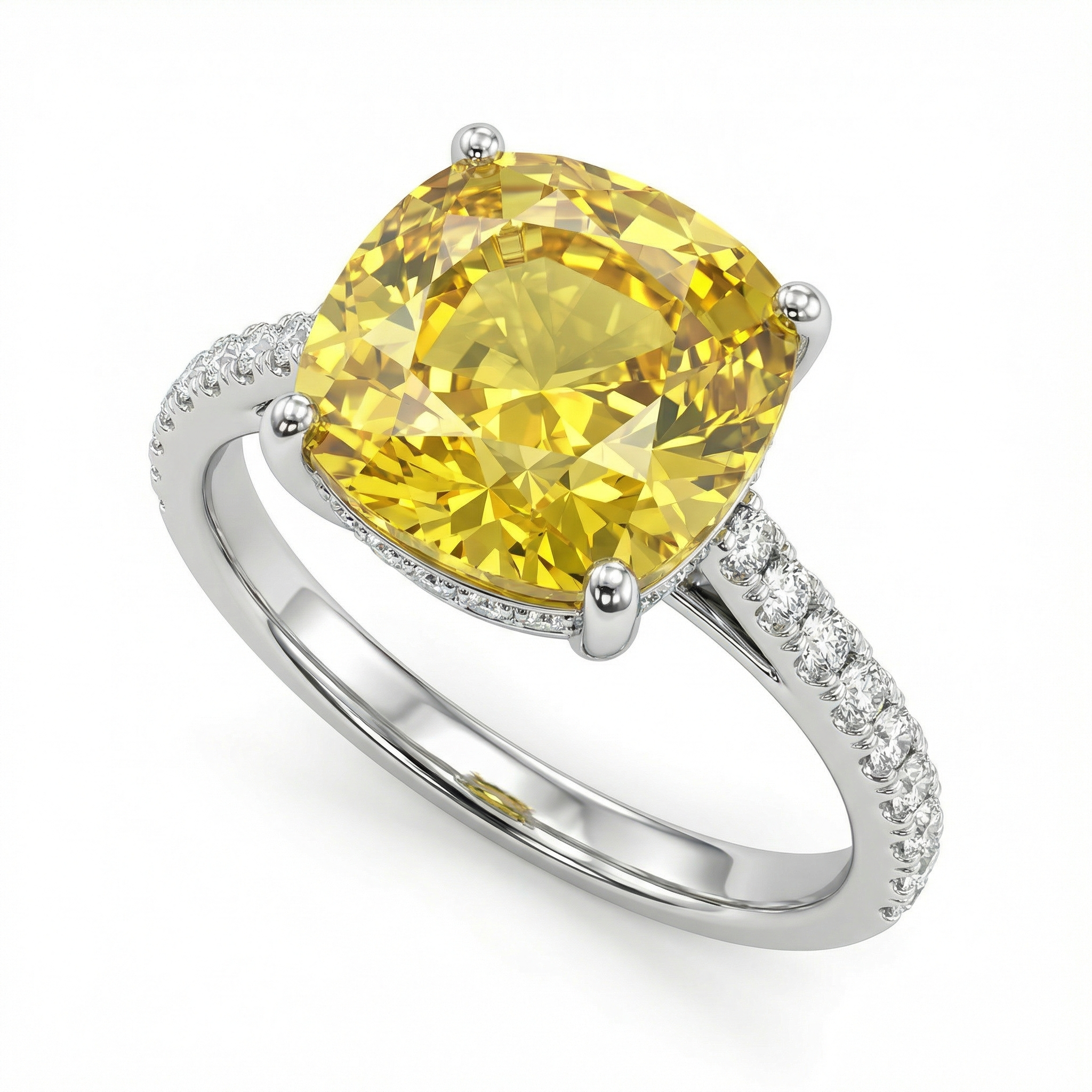 6.44 Carat Cushion-Cut Yellow Lab Sapphire Ring with Diamond Accents in 18K White Gold | Saleh Sallom-Saleh Sallom