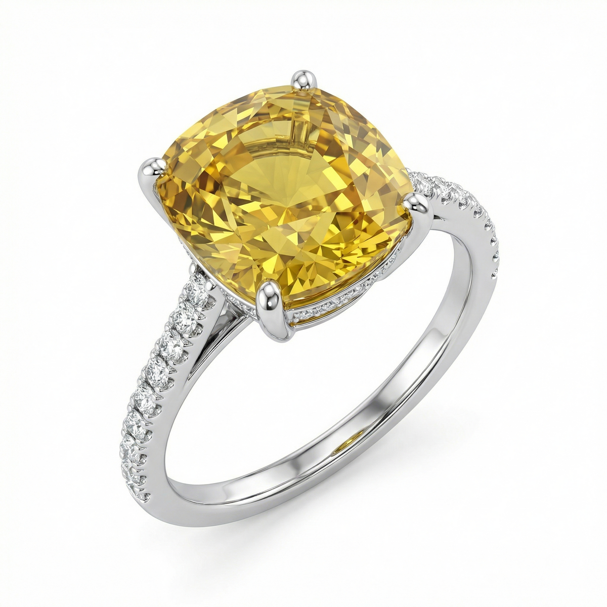 6.44 Carat Cushion-Cut Yellow Lab Sapphire Ring with Diamond Accents in 18K White Gold | Saleh Sallom-Saleh Sallom
